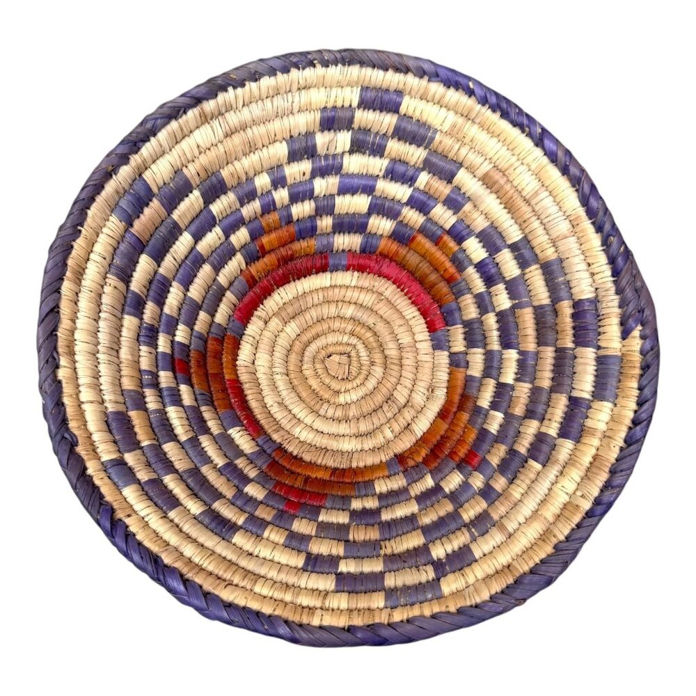 Handwoven African Wall Basket Purple Star Pattern 12" Decorative Functional Bowl